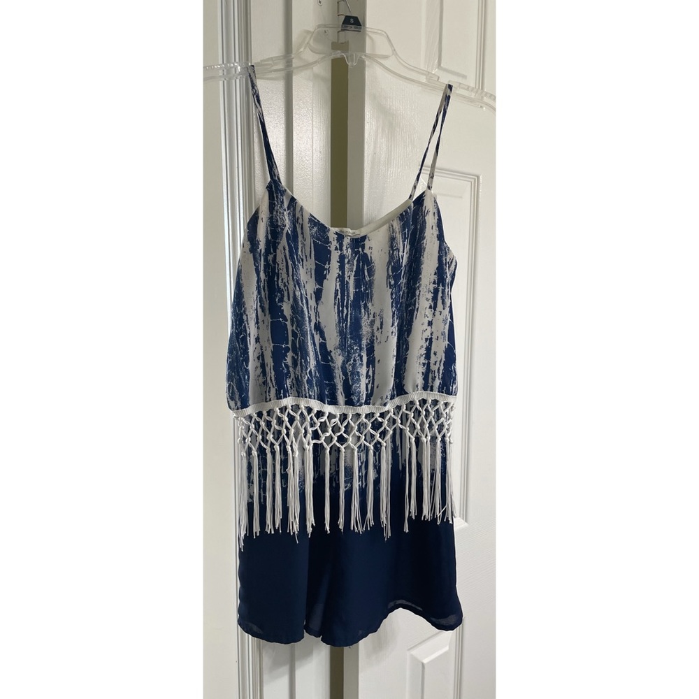 Navy blue and white fringe romper